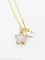 Quartz Crystal Star Necklace, Natural Gemstone Quartz Crystal Charm, Personized Initial Necklace, N4966