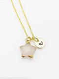 Quartz Star Necklace, Natural Gemstone Quartz Charm, Personized Initial Necklace, N4966