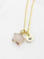 Quartz Crystal Star Necklace, Natural Gemstone Quartz Crystal Charm, Personized Initial Necklace, N4966