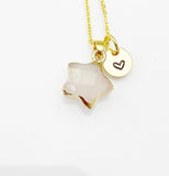 Quartz Crystal Star Necklace, Natural Gemstone Quartz Crystal Charm, Personized Initial Necklace, N4966