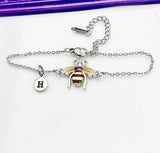 Silver Bee Bracelet, Beautiful Brown Bee Charm, Bolo Bracelets option, Personized Initial Bracelet, N4972