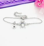 Silver Bee Bracelet, Beautiful Gray White Bee Charm, Bolo Bracelets option, Personized Initial Bracelet, N4974