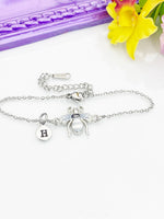 Silver Bee Bracelet, Beautiful Gray White Bee Charm, Bolo Bracelets option, Personized Initial Bracelet, N4974