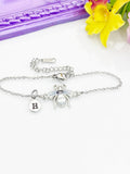 Silver Bee Bracelet, Beautiful Gray White Bee Charm, Bolo Bracelets option, Personized Initial Bracelet, N4974