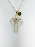 Gold Dove Cross Necklace, Cubic Zirconia Dove with Cross Charm, Personized Initial Necklace, N4982