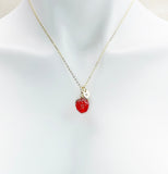 Gold Strawberry Necklace, Handmade Lampwork Strawberry Charm, Personized Initial Necklace, N4983