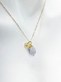 Gold Grape Necklace, Natural Gemstone Fluorite Charm, Personized Initial Necklace, N4984