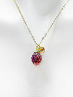 Gold Raspberry Necklace, Natural Gemstone Fluorite Fruit Charm, Personized Initial Necklace, N4985