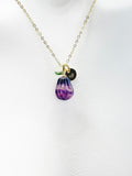 Gold Pear Necklace, Natural Gemstone Fluorite Fruit Charm, Personized Initial Necklace, N4986