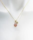 Gold Teardrop Strawberry Quartz Necklace, Natural Gemstone Strawberry Quartz Teardrop Charm, Personized Initial Necklace, N4987