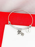 Silver Lion Bracelet Bangle, Lucky Charm, Personized Initial Bracelet, N4936