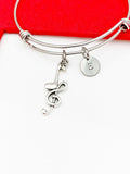 Silver Music Note Bracelet, Music Bangle, Personized Initial Bracelet, N306B