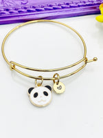 Panda Bracelet, Gold Cute Panda Charm Bangle, Personized Initial Bracelet, N4941