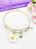 Egg Bracelet, Gold Star Egg Charm Bangle, Personized Initial Bracelet, N4942