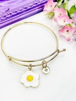 Egg Bracelet, Gold Star Egg Charm Bangle, Personized Initial Bracelet, N4942