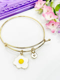 Egg Bracelet, Gold Star Egg Charm Bangle, Personized Initial Bracelet, N4942