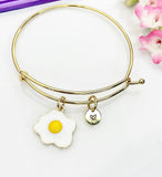 Egg Bracelet, Gold Star Egg Charm Bangle, Personized Initial Bracelet, N4942