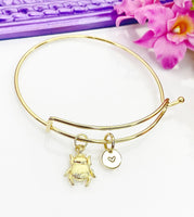 Scarab Bracelet, Gold Scarab Bug Insect Charm Bangle, Personized Initial Bracelet, N4944