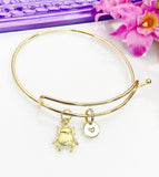 Scarab Bracelet, Gold Scarab Bug Insect Charm Bangle, Personized Initial Bracelet, N4944