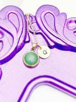 Aventurine Necklace, Natural Gemstone Aventurine Charms Necklace, Personized Initial Necklace, N4946