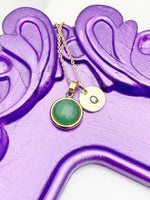 Aventurine Necklace, Natural Gemstone Aventurine Charms Necklace, Personized Initial Necklace, N4946