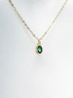Green Emerald Cubic Zirconia Charms Necklace, Gold Necklace, Dainty Necklace, Delicate Jewelry, Minimal Necklace, Modern Necklace, N4991