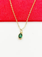 Green Emerald Cubic Zirconia Charms Necklace, Gold Necklace, Dainty Necklace, Delicate Jewelry, Minimal Necklace, Modern Necklace, N4991