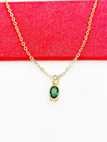 Green Emerald Cubic Zirconia Charms Necklace, Gold Necklace, Dainty Necklace, Delicate Jewelry, Minimal Necklace, Modern Necklace, N4991
