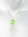 Apple Necklace, Handmade Lampwork Fruit Green Apple Charm, Gold Dainty Necklace, Delicate Minimal Modern, Personized Initial Necklace, N4998