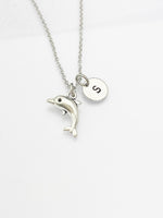 Silver Dolphin Necklace, Dolphin Fish Ocean Charm, Personized Initial Necklace, N5092C