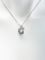 Silver Roster Necklace, Chicken Hen Charm, Personized Initial Necklace, N5003