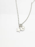 Silver Star Necklace, Star Charm, Personized Initial Necklace, N5004