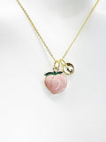 Peach Necklace, Gold Peach Fruit Charm, Personized Initial Necklace, N5007