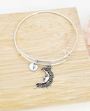 Moon Bracelet, Moon Charm, Personized Initial Bracelet, N4957