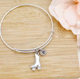 Silver Skates Bracelet, Personized Initial Bracelet, N4959
