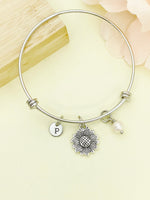 Silver Sunflower with Pearl Bracelet, Personized Initial Bracelet, N4960