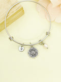 Silver Sunflower with Pearl Bracelet, Personized Initial Bracelet, N4960