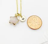 Quartz Star Necklace, Natural Gemstone Quartz Charm, Personized Initial Necklace, N4966
