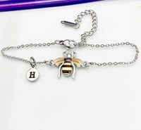 Silver Bee Bracelet, Beautiful Brown Bee Charm, Bolo Bracelets option, Personized Initial Bracelet, N4972