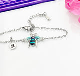 Silver Bee Bracelet, Beautiful Teal Bee Charm, Bolo Bracelets option, Personized Initial Bracelet, N4973