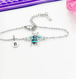 Silver Bee Bracelet, Beautiful Teal Bee Charm, Bolo Bracelets option, Personized Initial Bracelet, N4973