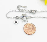 Silver Bee Bracelet, Beautiful Gray White Bee Charm, Bolo Bracelets option, Personized Initial Bracelet, N4974