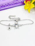 Silver Bee Bracelet, Beautiful Gray White Bee Charm, Bolo Bracelets option, Personized Initial Bracelet, N4974