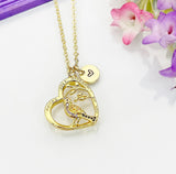 Gold Cardinal Heart Necklace, Cubic Zirconia Heart Cardinal Charm, Personized Initial Necklace, BN4805
