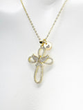 Gold Dove Cross Necklace, Cubic Zirconia Dove with Cross Charm, Personized Initial Necklace, N4982