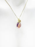 Gold Raspberry Necklace, Natural Gemstone Fluorite Fruit Charm, Personized Initial Necklace, N4985