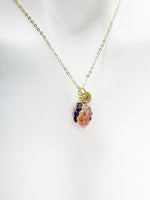 Gold Raspberry Necklace, Natural Gemstone Fluorite Fruit Charm, Personized Initial Necklace, N4985