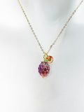 Gold Raspberry Necklace, Natural Gemstone Fluorite Fruit Charm, Personized Initial Necklace, N4985