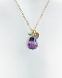 Gold Pear Necklace, Natural Gemstone Fluorite Fruit Charm, Personized Initial Necklace, N4986