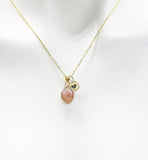 Gold Teardrop Strawberry Quartz Necklace, Natural Gemstone Strawberry Quartz Teardrop Charm, Personized Initial Necklace, N4987